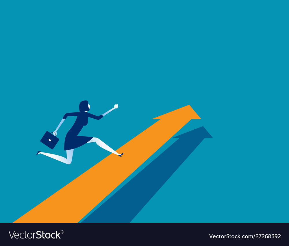 Businesswoman running on arrow concept business Vector Image