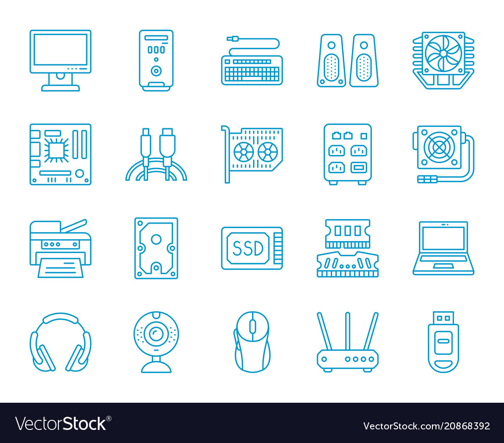 Computer simple color line icons set vector image Computer simple color line icons set