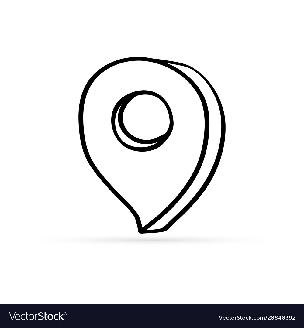 Doodle map pointer icon isolated on white outline