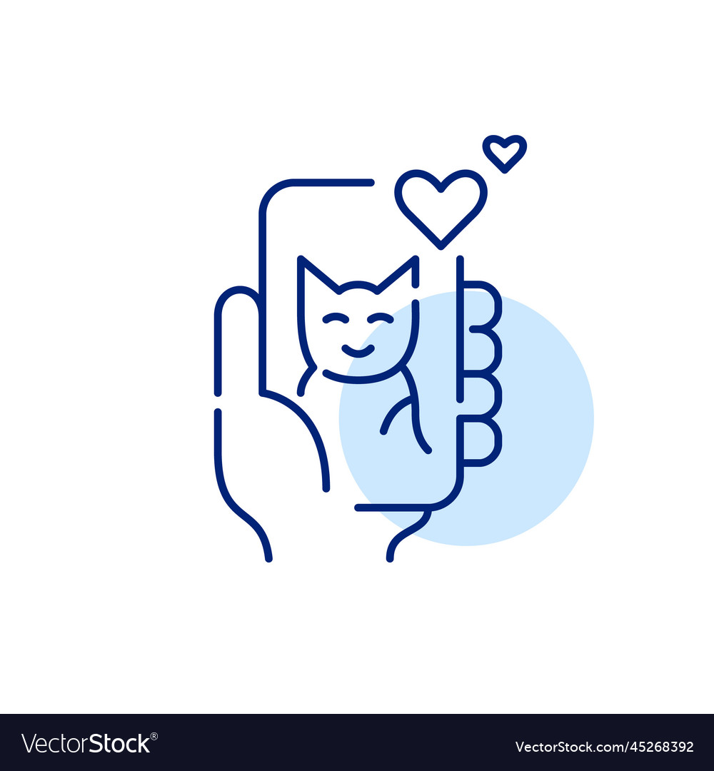 Hand holding smartphone with cat picture and likes