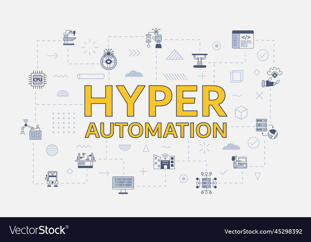 Hyper automation concept with icon set big vector image Hyper automation concept with icon set big