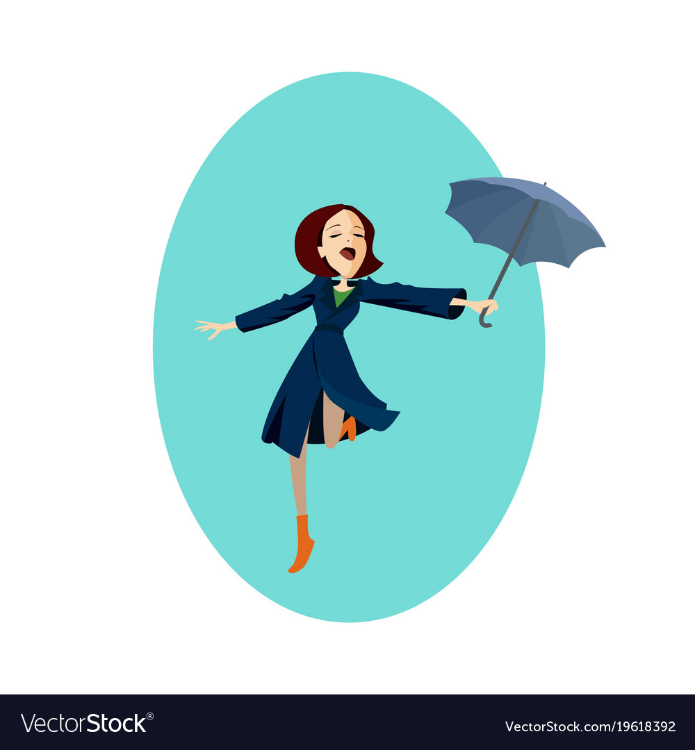 Lady in blue coat girl under red umbrella