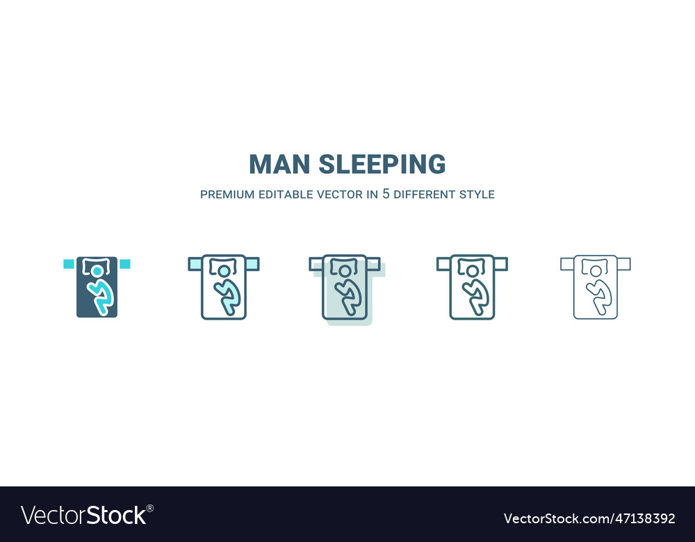 Man sleeping icon in 5 different style outline vector image Man sleeping icon in 5 different style outline
