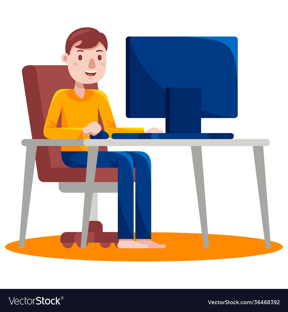 Man working with computer at home Royalty Free Vector Image