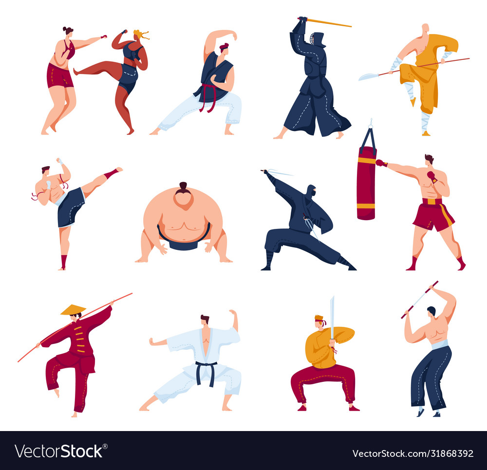 Martial Arts Set Cartoon Flat Royalty Free Vector Image