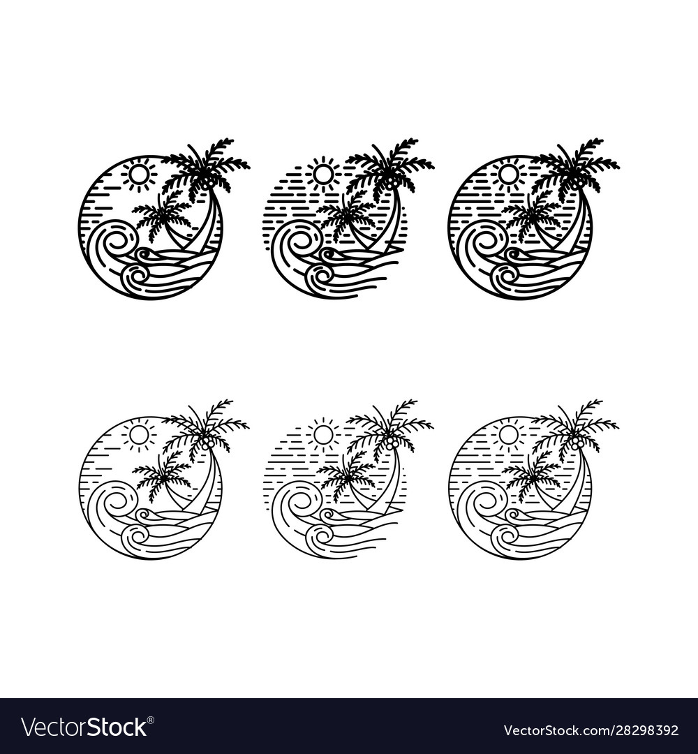 Palm Beach Line Art Logo Design Set Royalty Free Vector Palm Beach Line Art Logo Design Set