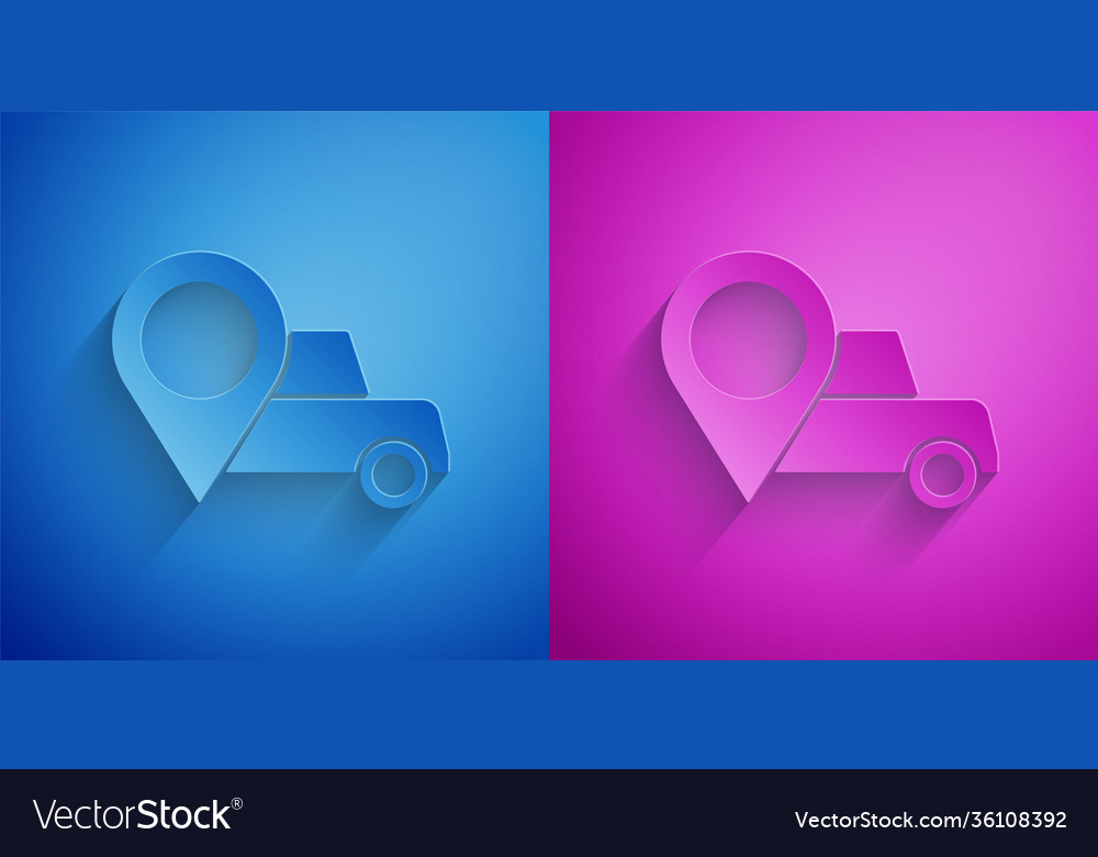 Paper cut map pointer with taxi icon isolated