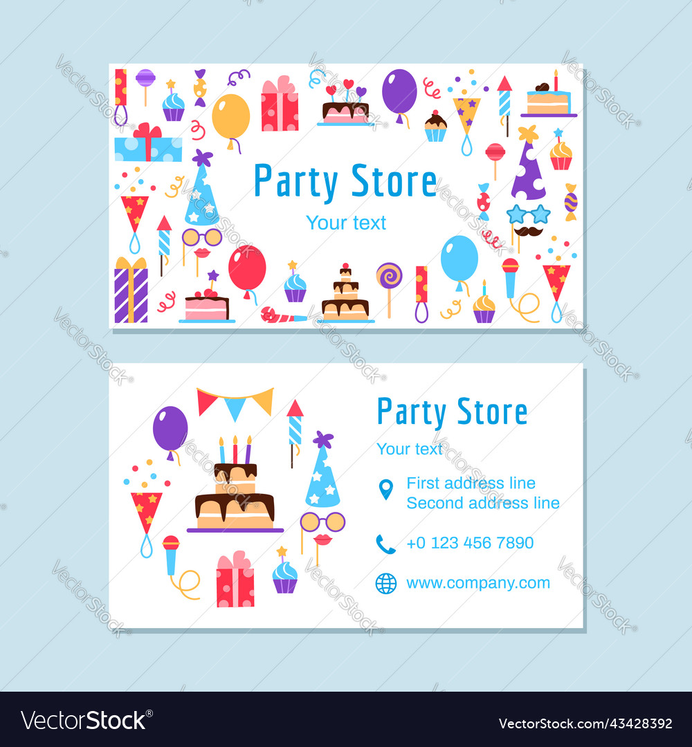 Party store visit card template Royalty Free Vector Image