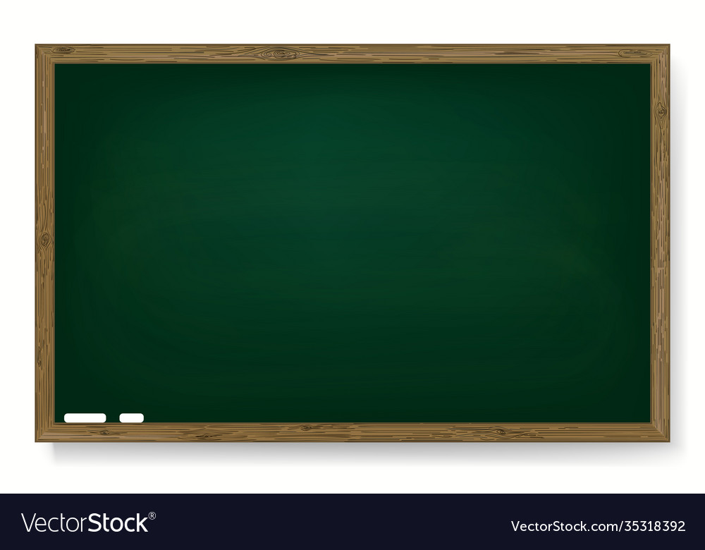 Realistic green chalkboard with wooden frame