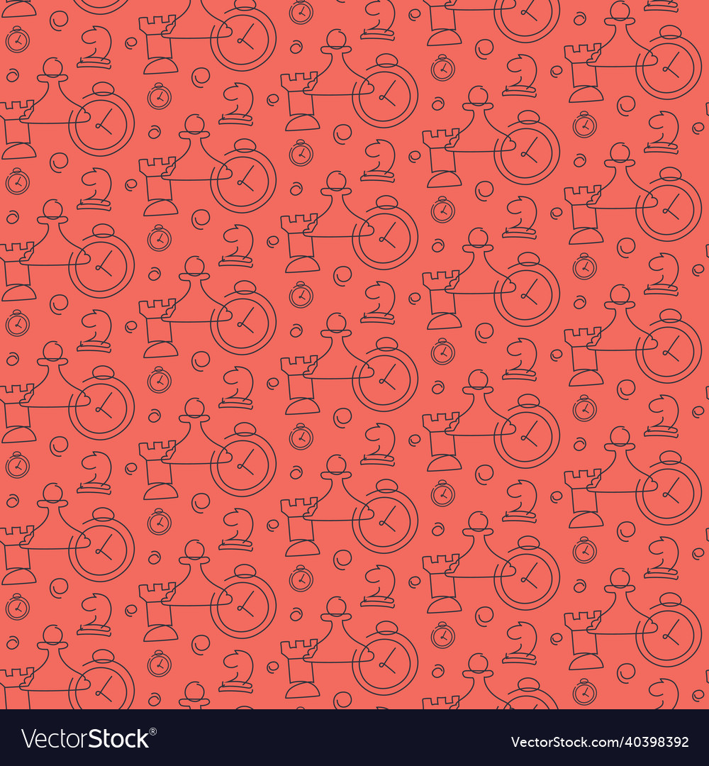 Seamless pattern with chess pieces and timers