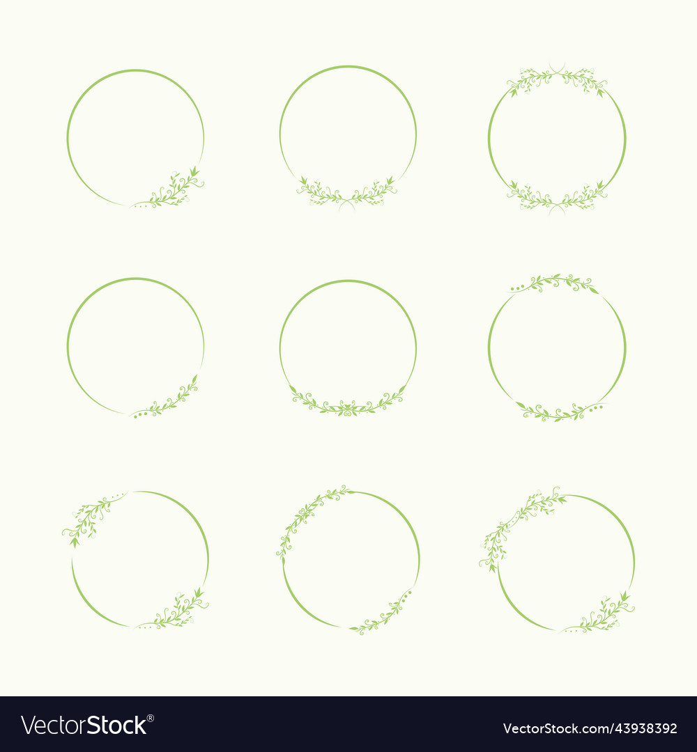 Set of green floral round frames isolated vector image Set of green floral round frames isolated