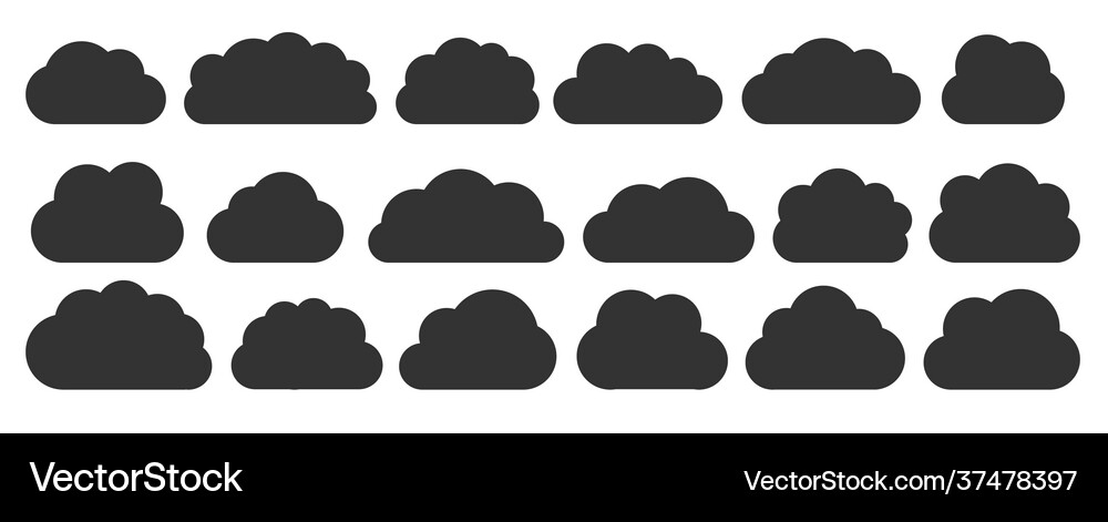 Black flat cloud set isolated on white Royalty Free Vector