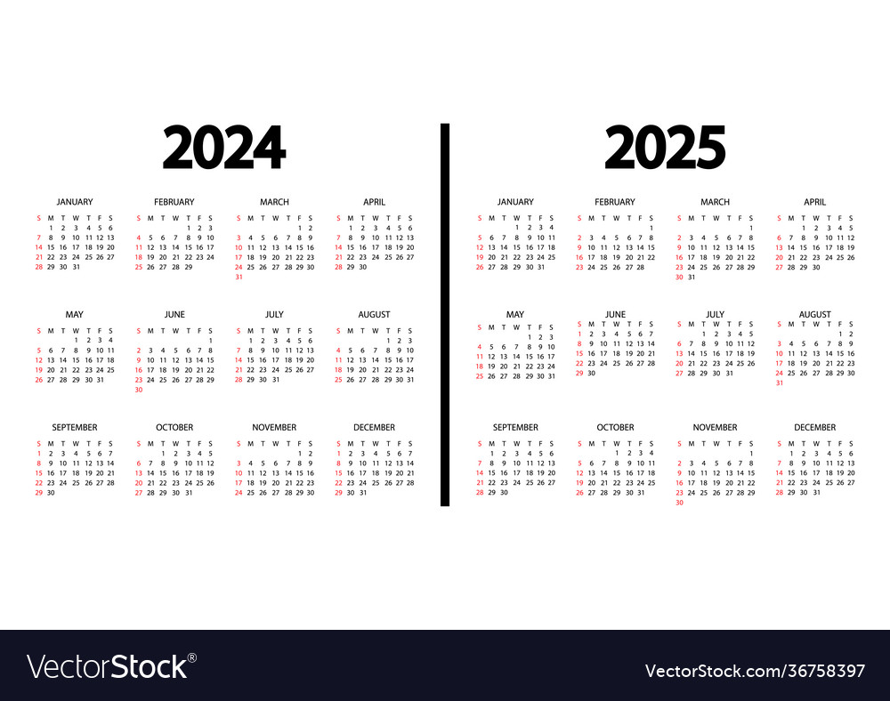 calendar-2024-2025-year-week-starts-on-sunday-vector-image