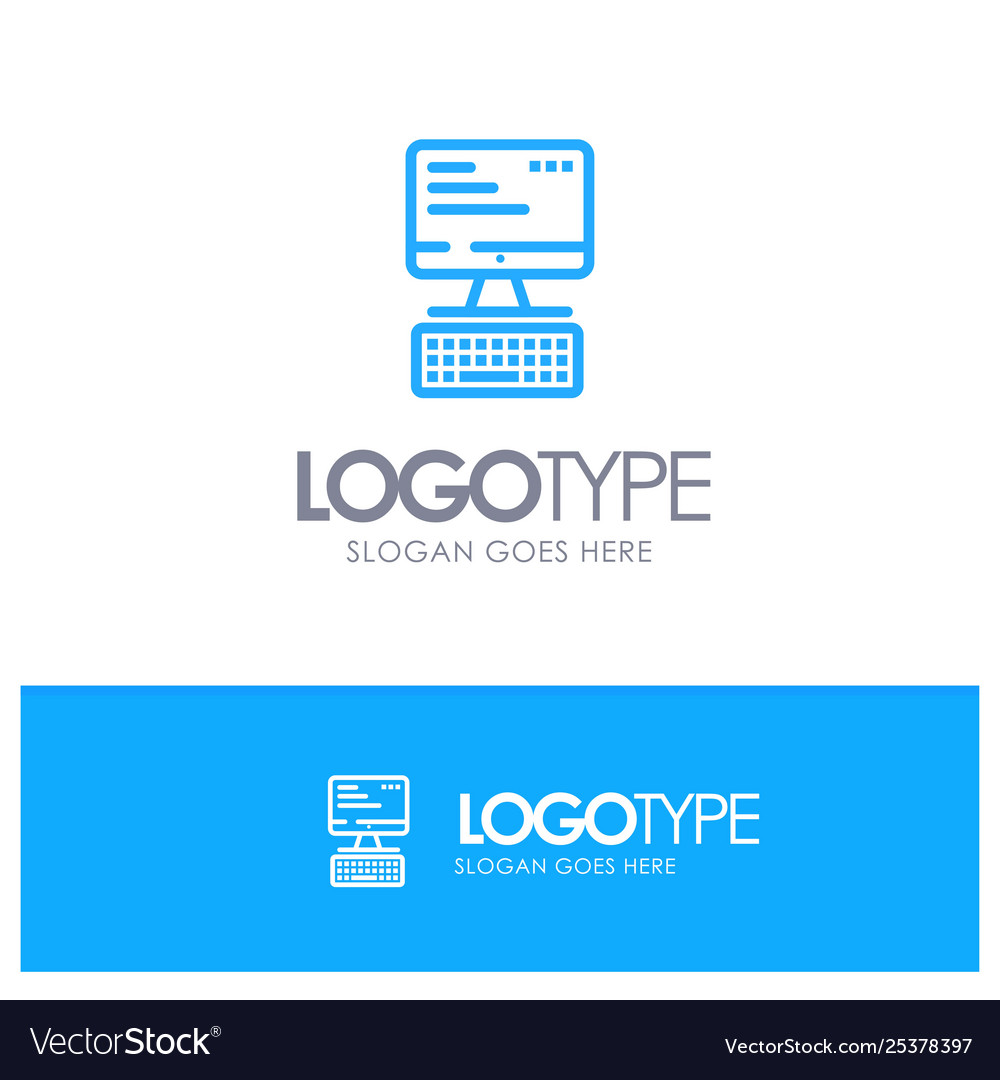 Computer keyboard monitor computing blue logo vector image Computer keyboard monitor computing blue logo