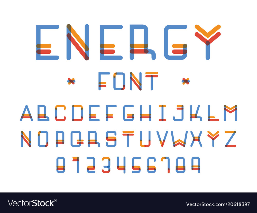 Energy font of colours alphabet