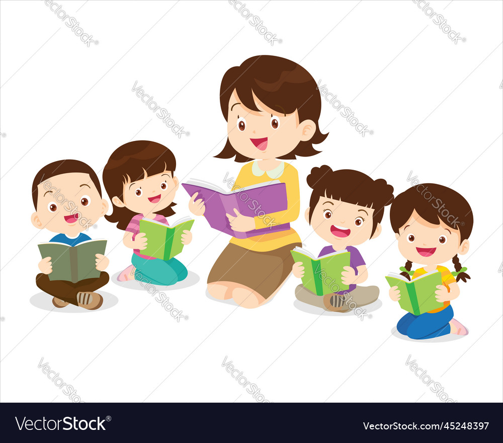 Happy children reading book back to school