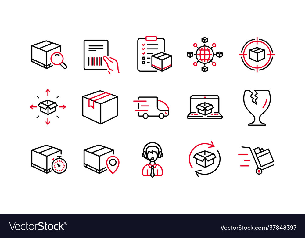 Logistics and shipping line icons truck delivery