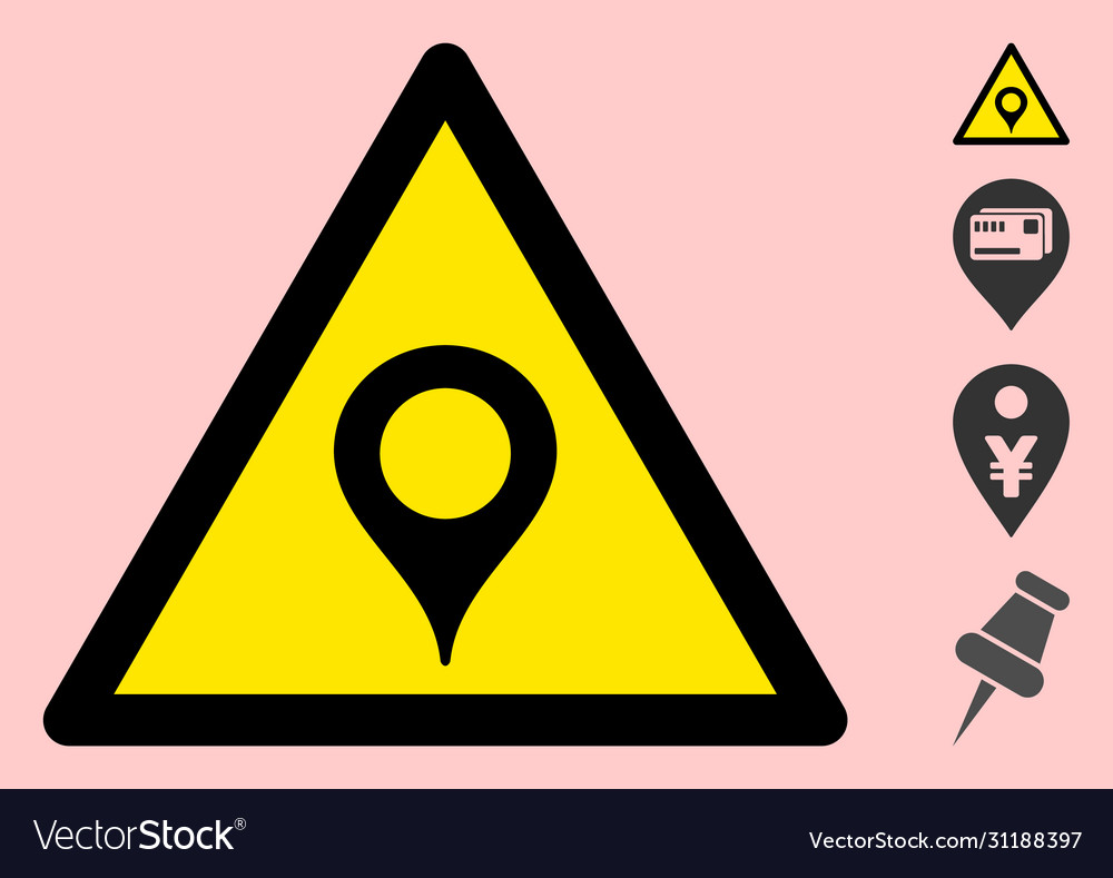 Map pointer warning triangle sign icon vector image Map pointer warning triangle sign icon