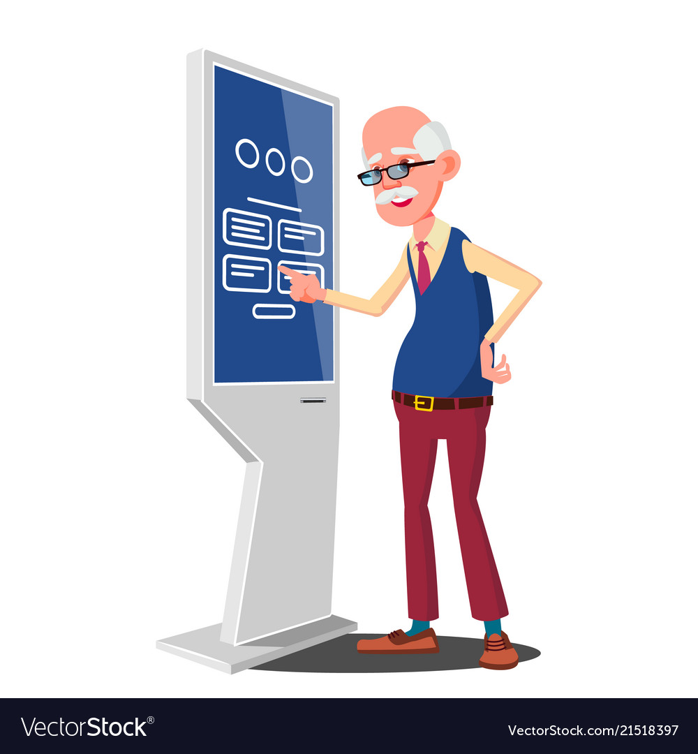 Old man using atm machine digital terminal Vector Image Old man using atm machine digital terminal