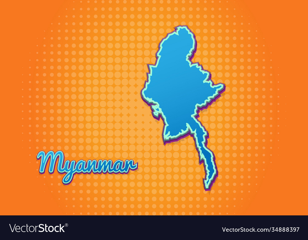 Retro map myanmar with halftone background