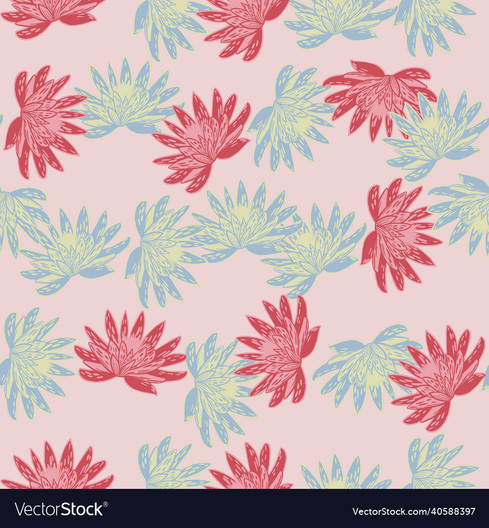 Seamless pattern with hand drawing lotus on light