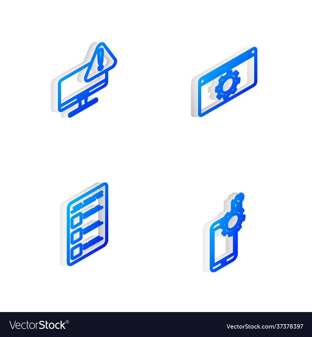 Set isometric line setting monitor vector image Set isometric line setting monitor