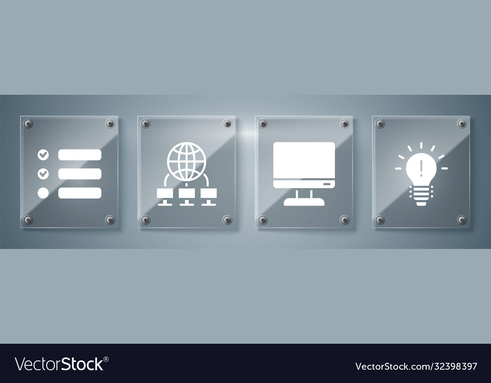 Set light bulb with concept idea computer vector image Set light bulb with concept idea computer