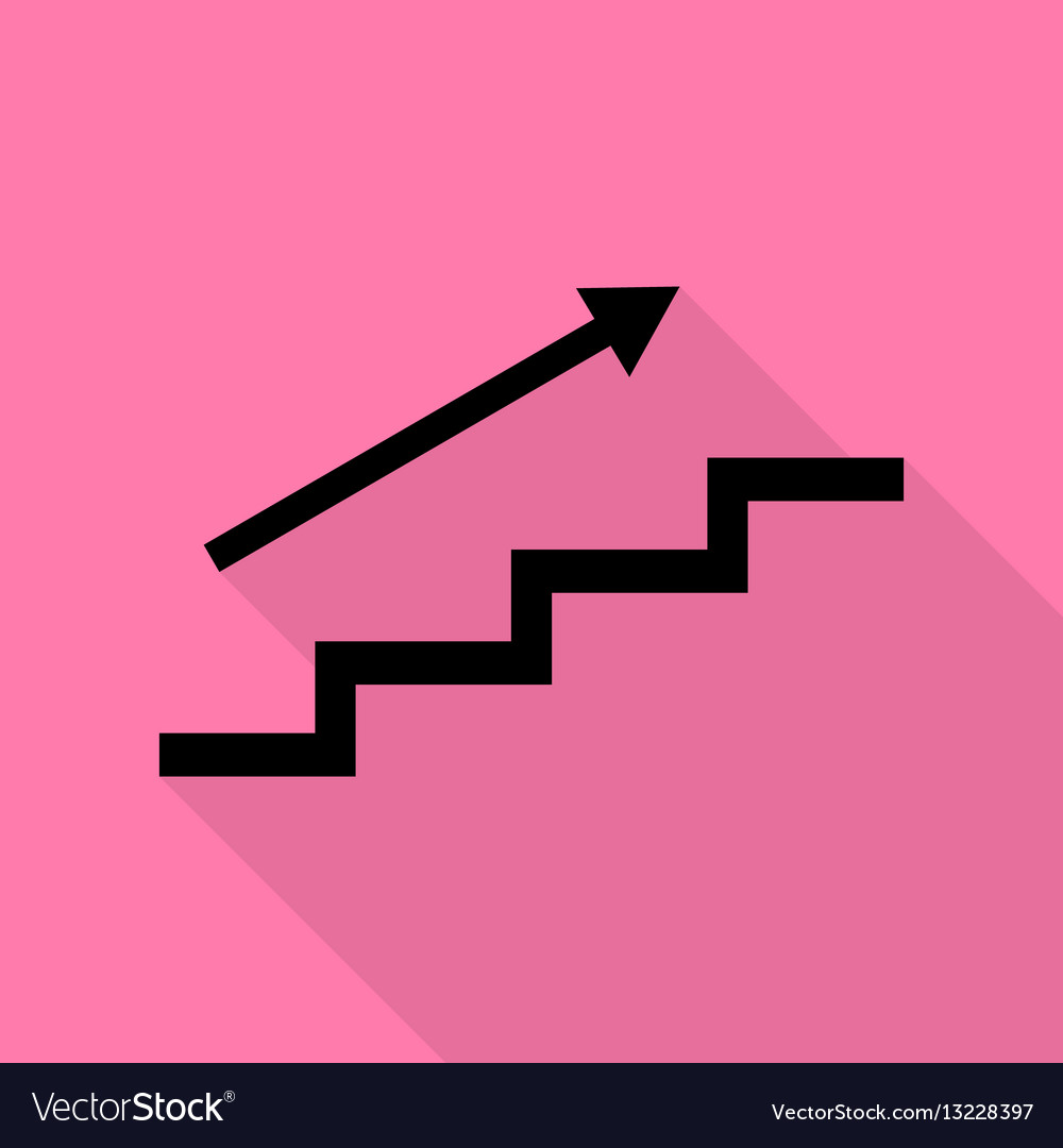 Stair with arrow black icon flat style