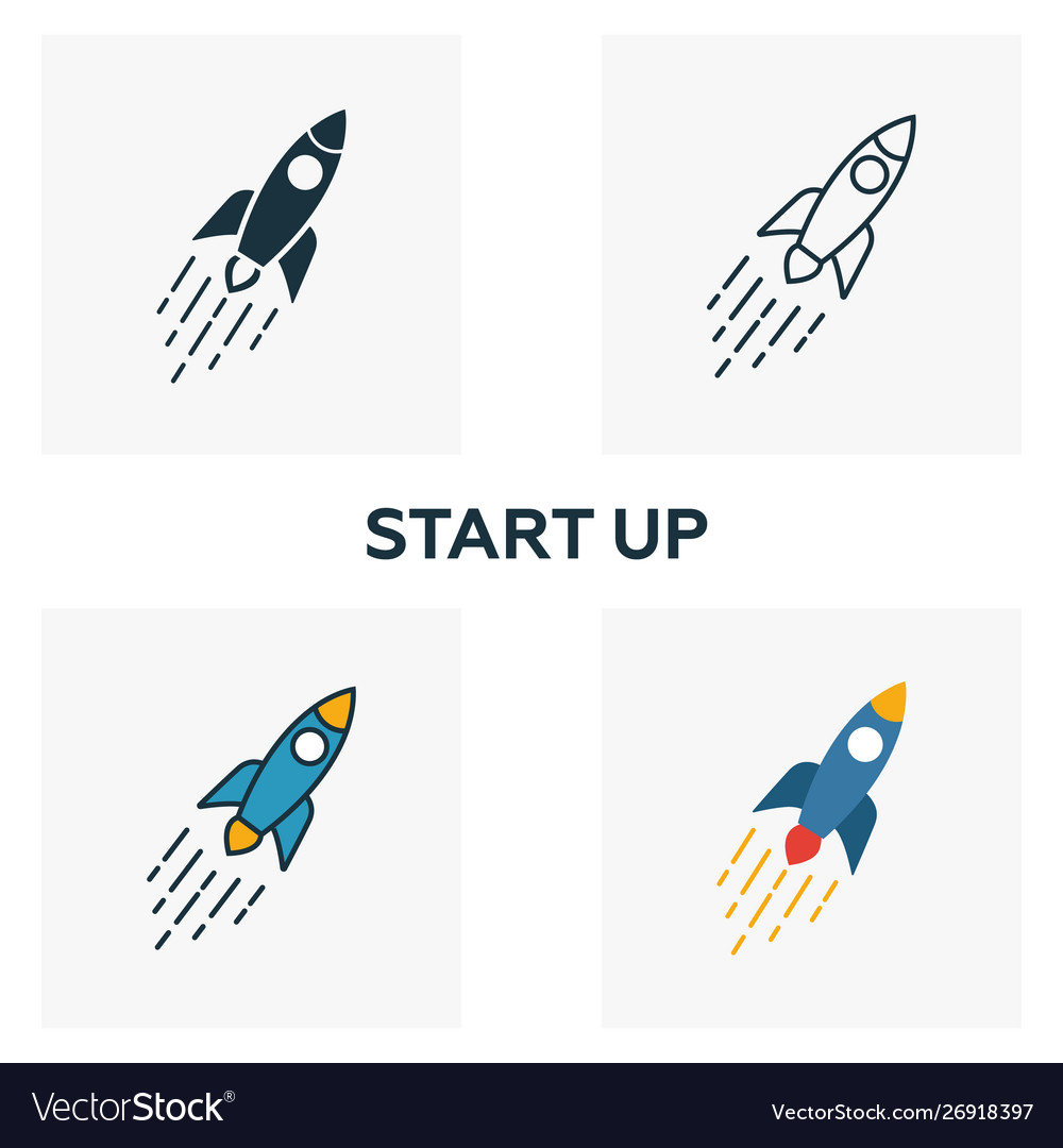 Start up icon set four elements in different