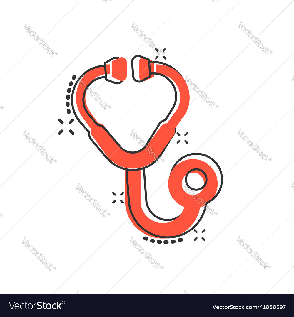 Stethoscope icon in comic style heart diagnostic