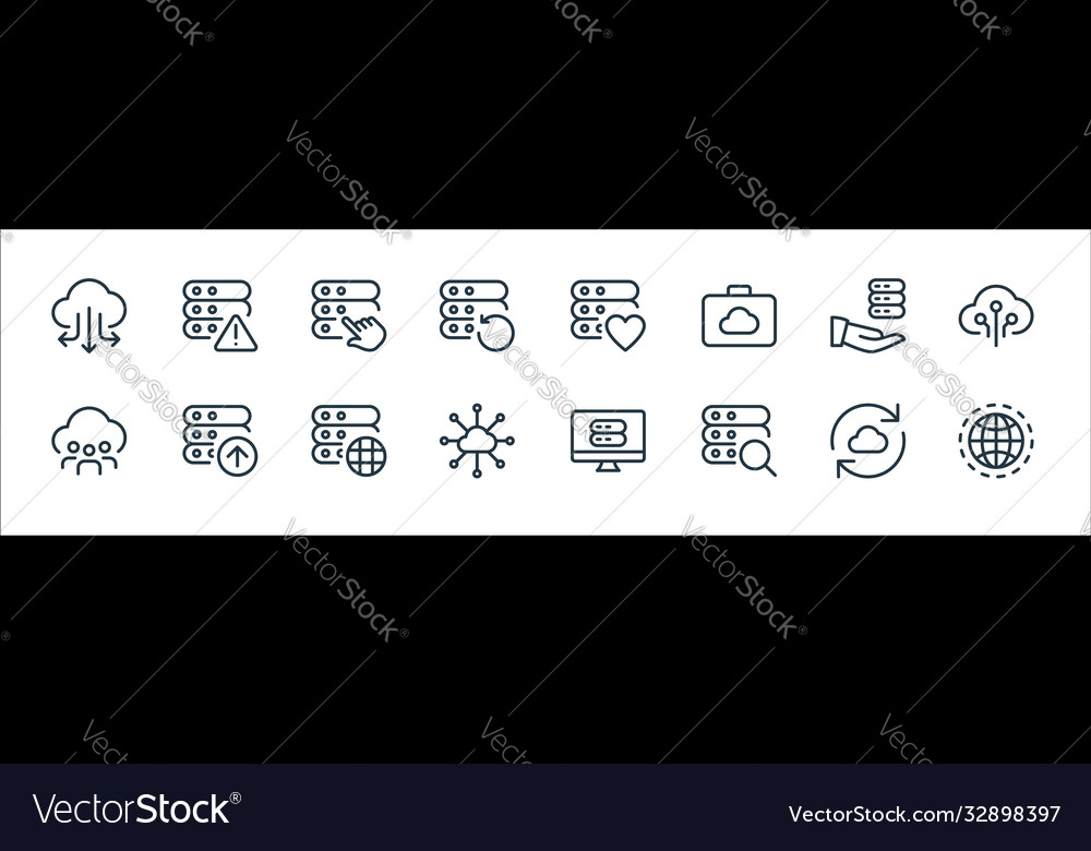 Work office server line icons linear set quality vector image Work office server line icons linear set quality