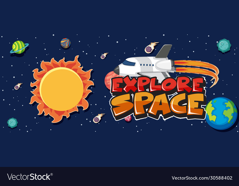 Font design for explore space with many planets vector image Font design for explore space with many planets