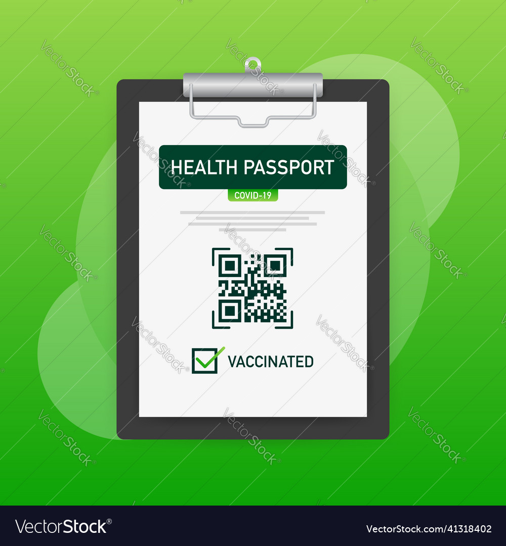 Health passport qr code in linear style on green vector image Health passport qr code in linear style on green