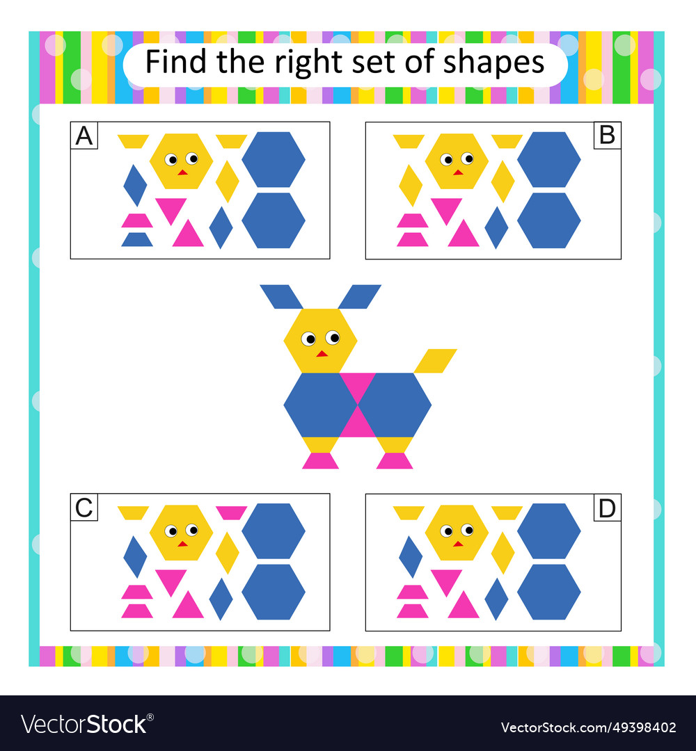 Logic Puzzle For Children Find The Correct Set Vector Image