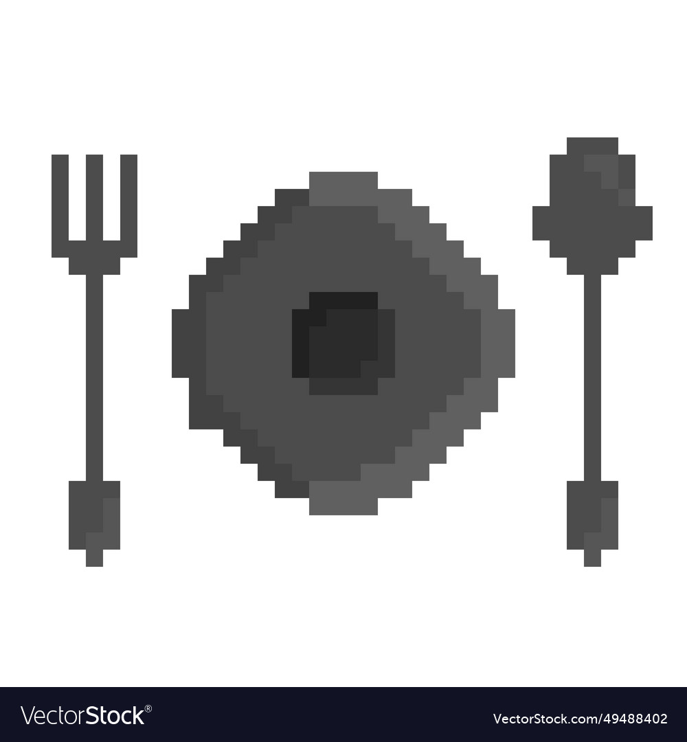 Plate with fork and spoon icon pixel 8 bit style Vector Image Plate with fork and spoon icon pixel 8 bit style