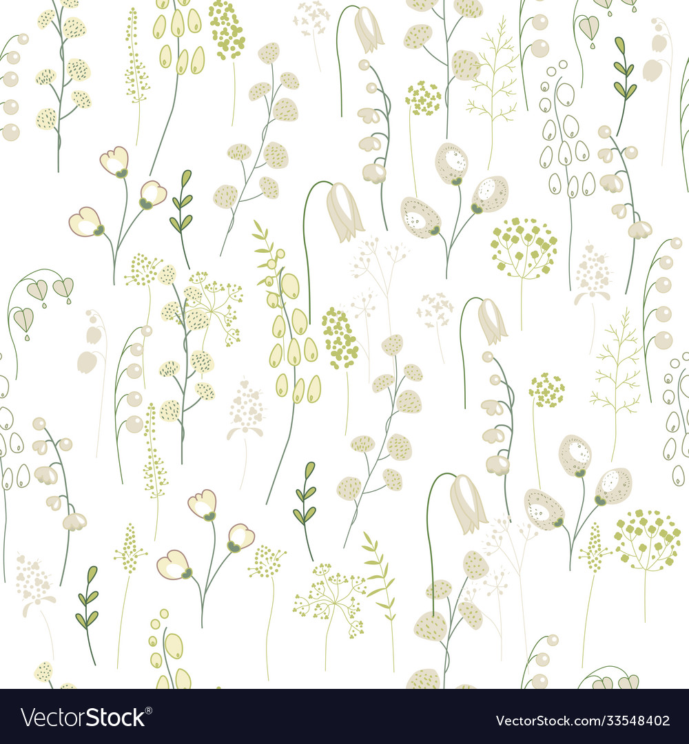 Seamless floral pattern with green twigs endless