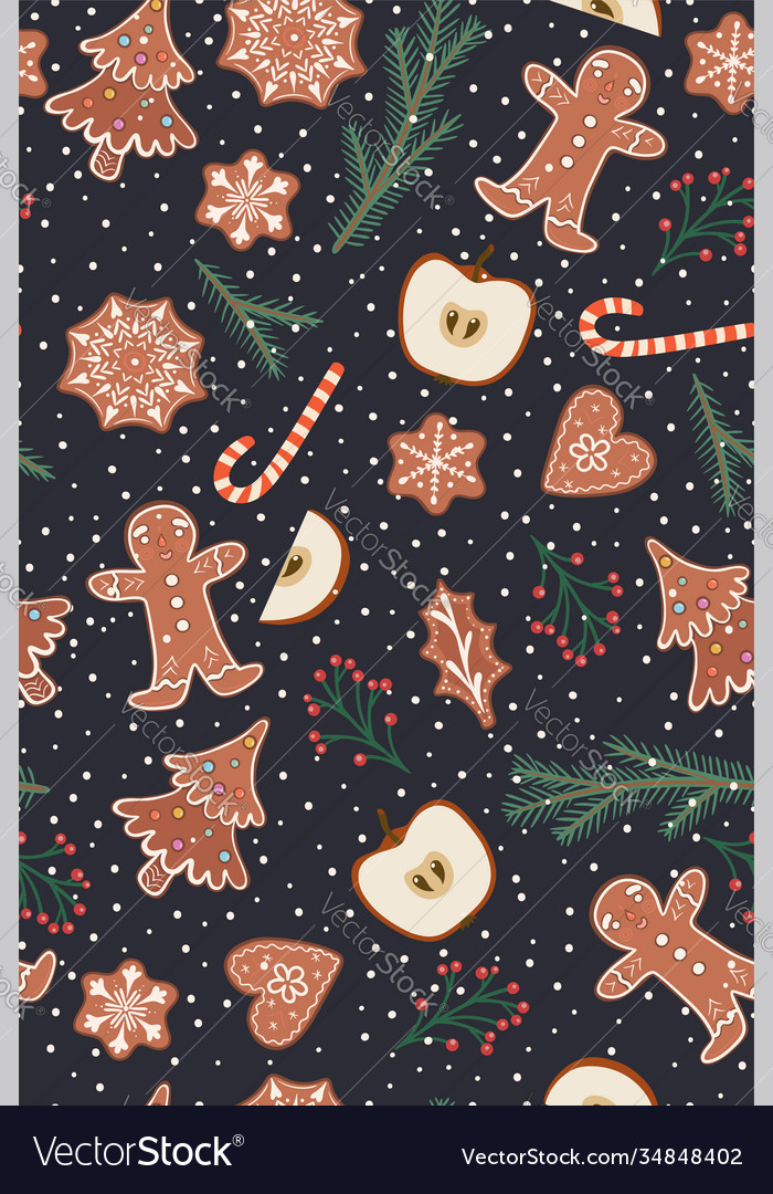 Seamless pattern with gingerbread and apples vector image Seamless pattern with gingerbread and apples