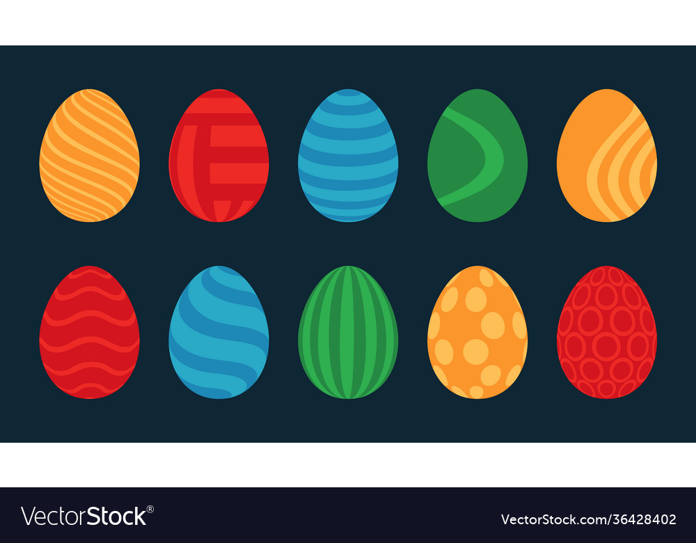 Set 10 color easter eggs with pattern design