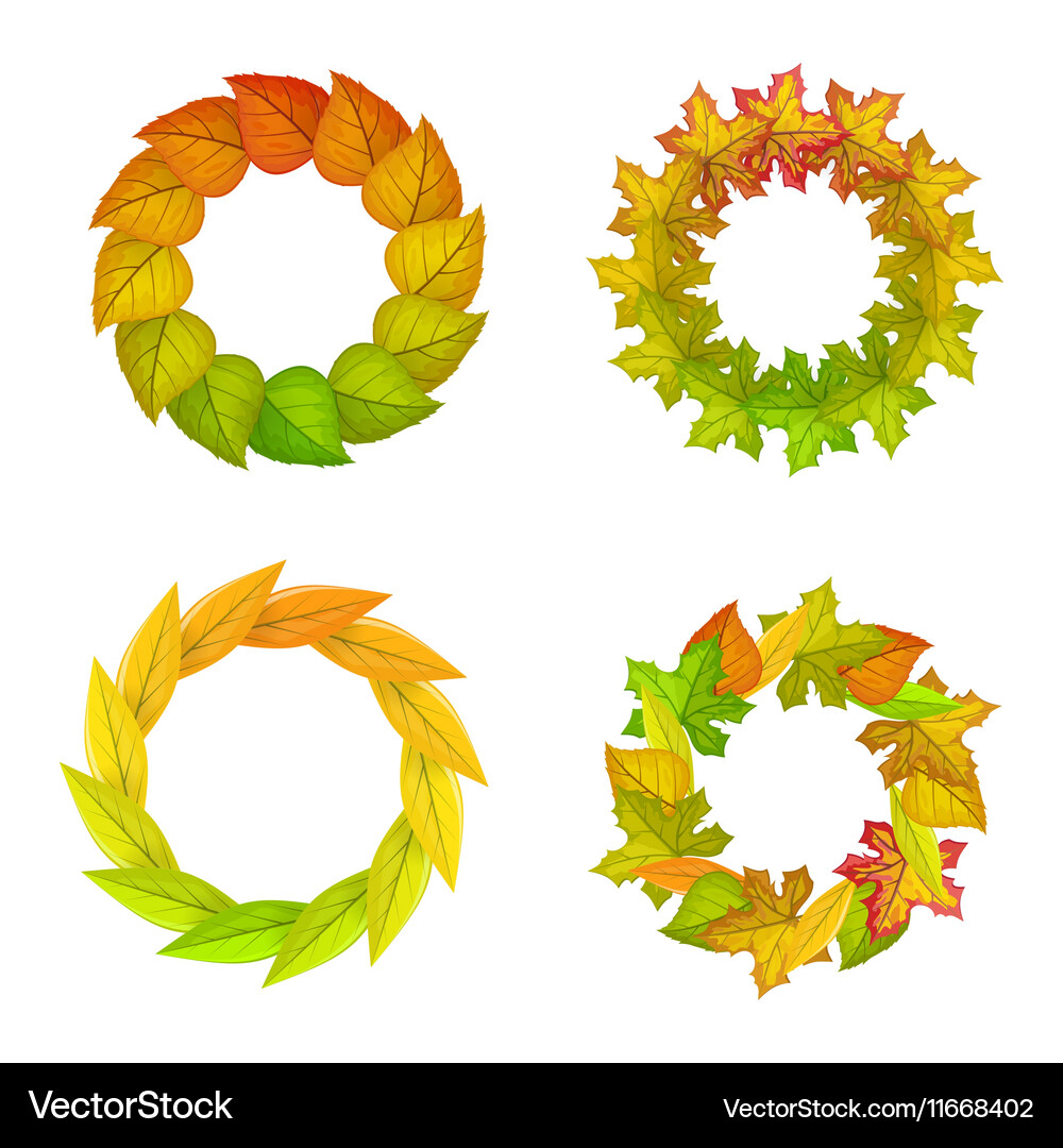 Set autumn leaves frame in flat design Royalty Free Vector