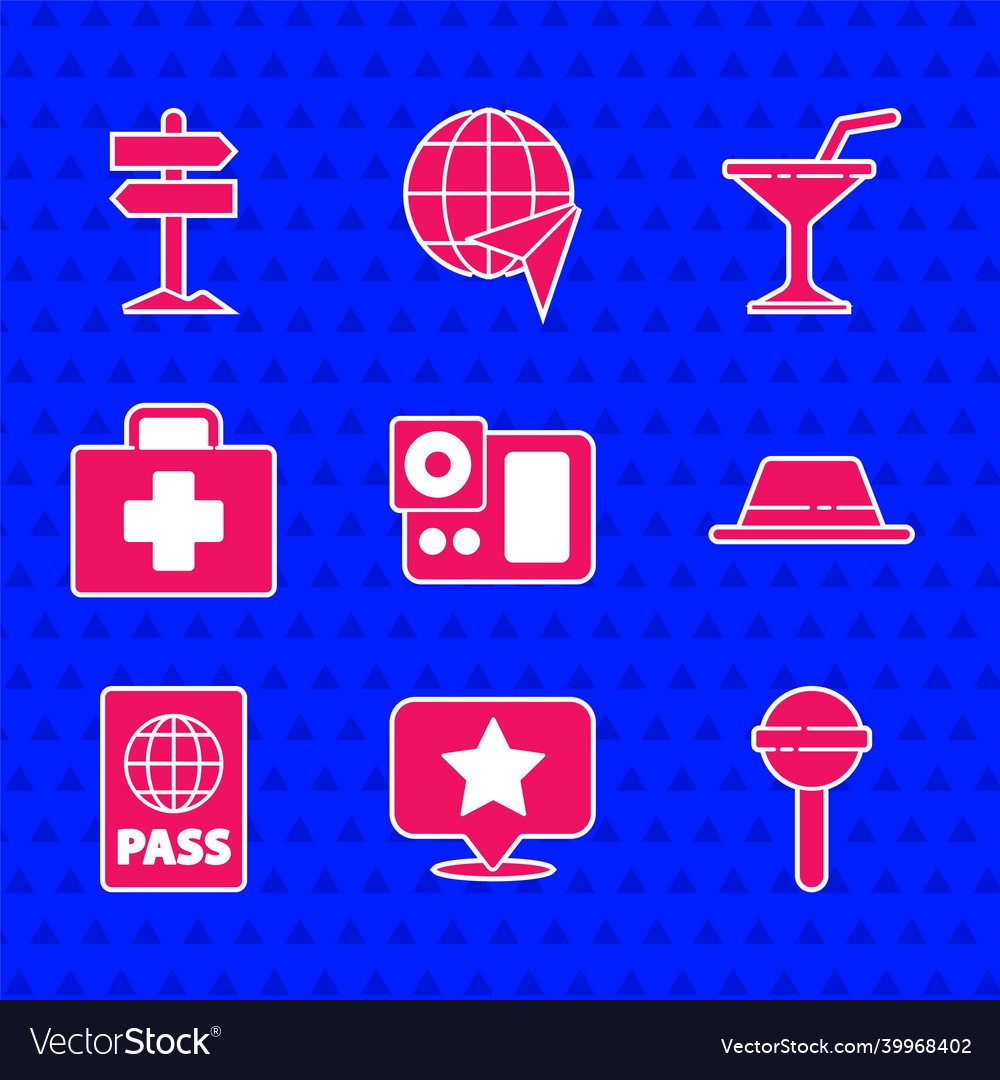 Set photo camera map pointer with star lollipop vector image Set photo camera map pointer with star lollipop