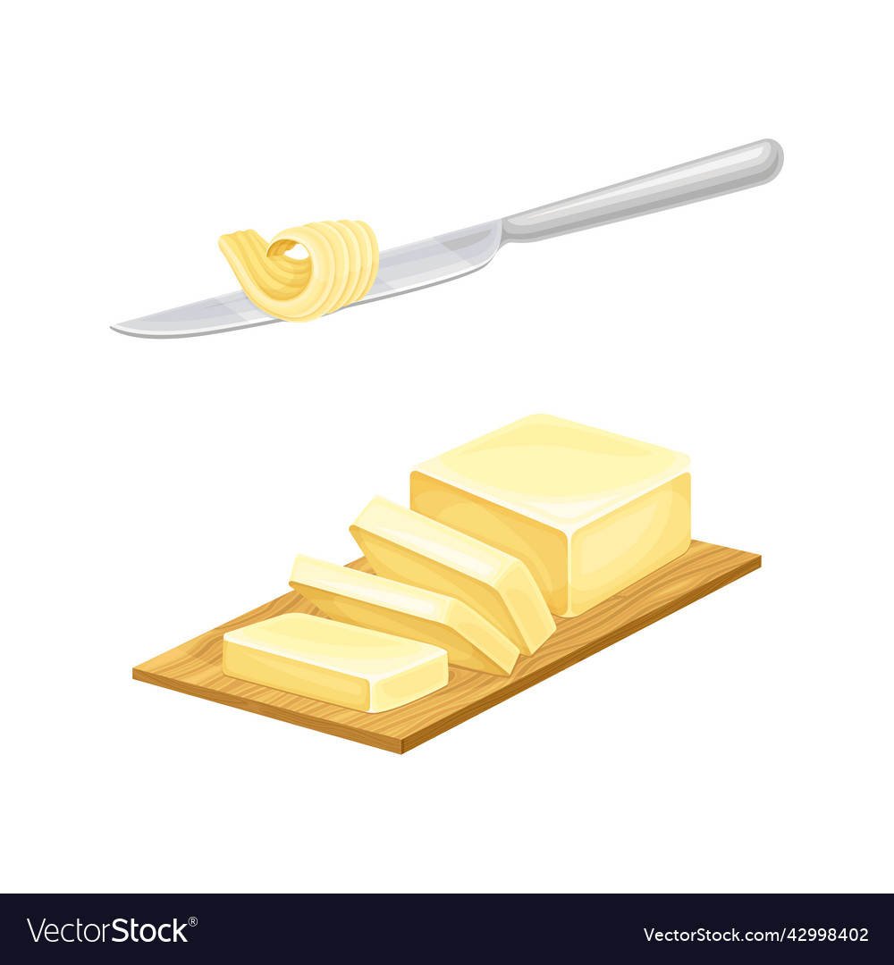 Sliced piece of butter and knife with curl Vector Image Sliced piece of butter and knife with curl