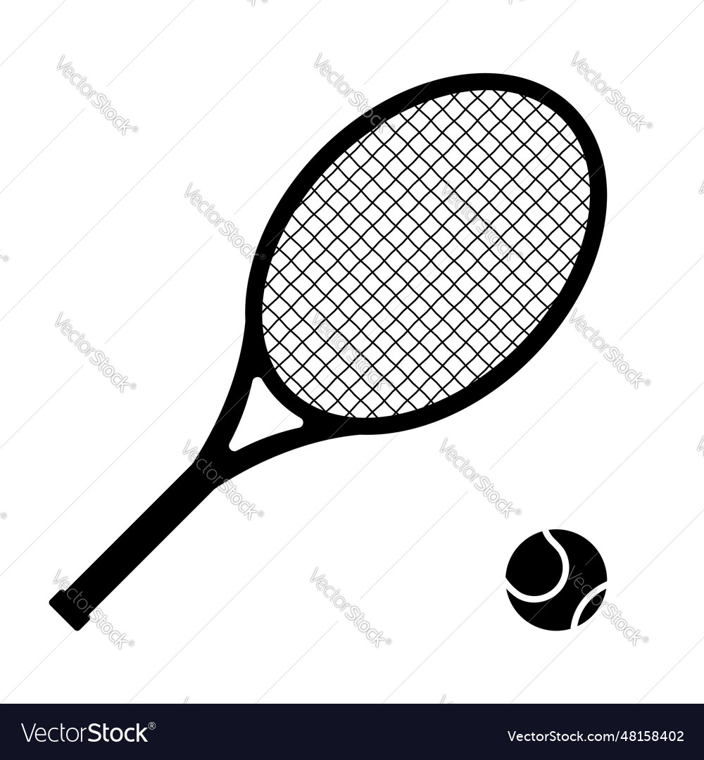 Tennis racket and ball silhouette Royalty Free Vector Image