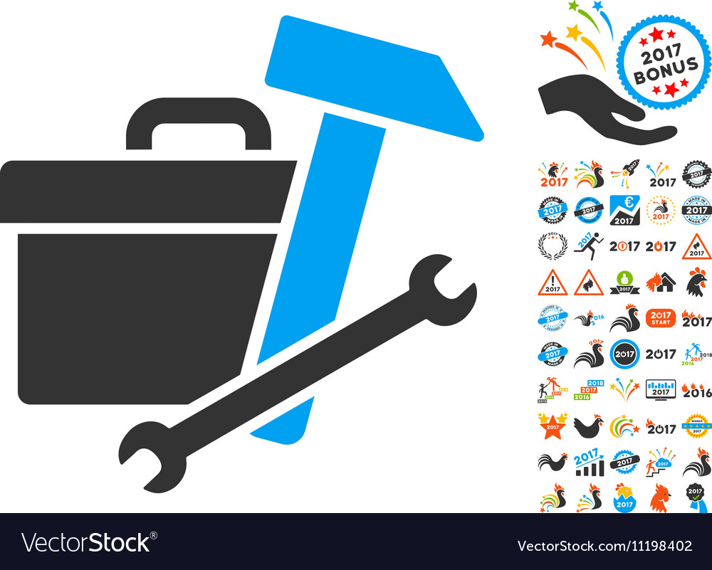 Toolbox icon with 2017 year bonus pictograms