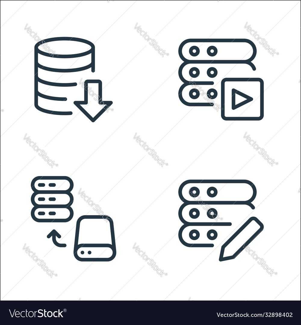 Work office server line icons linear set quality vector image Work office server line icons linear set quality