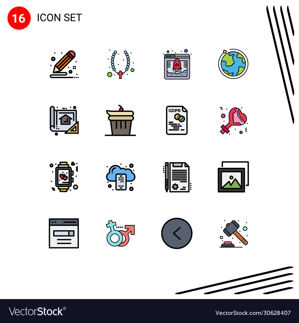 16 universal flat color filled lines set for web