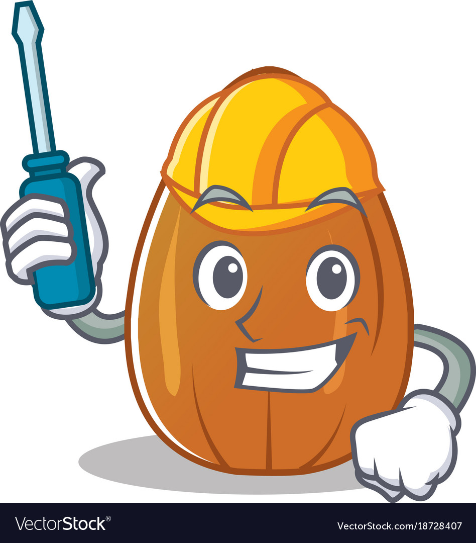 Automotive almond nut character cartoon Royalty Free Vector