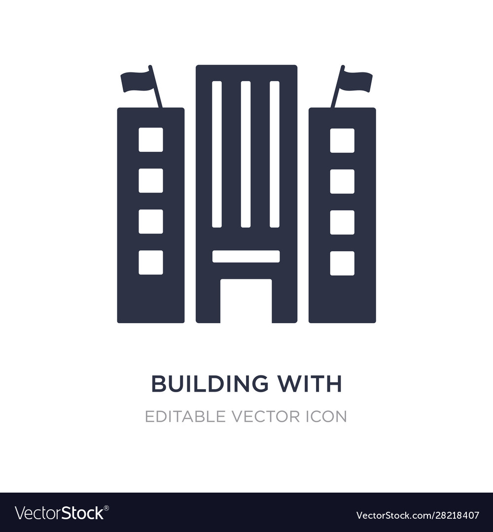 Building with two flags icon on white background vector image Building with two flags icon on white background