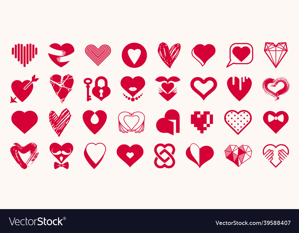 Collection of hearts logos or icons set heart