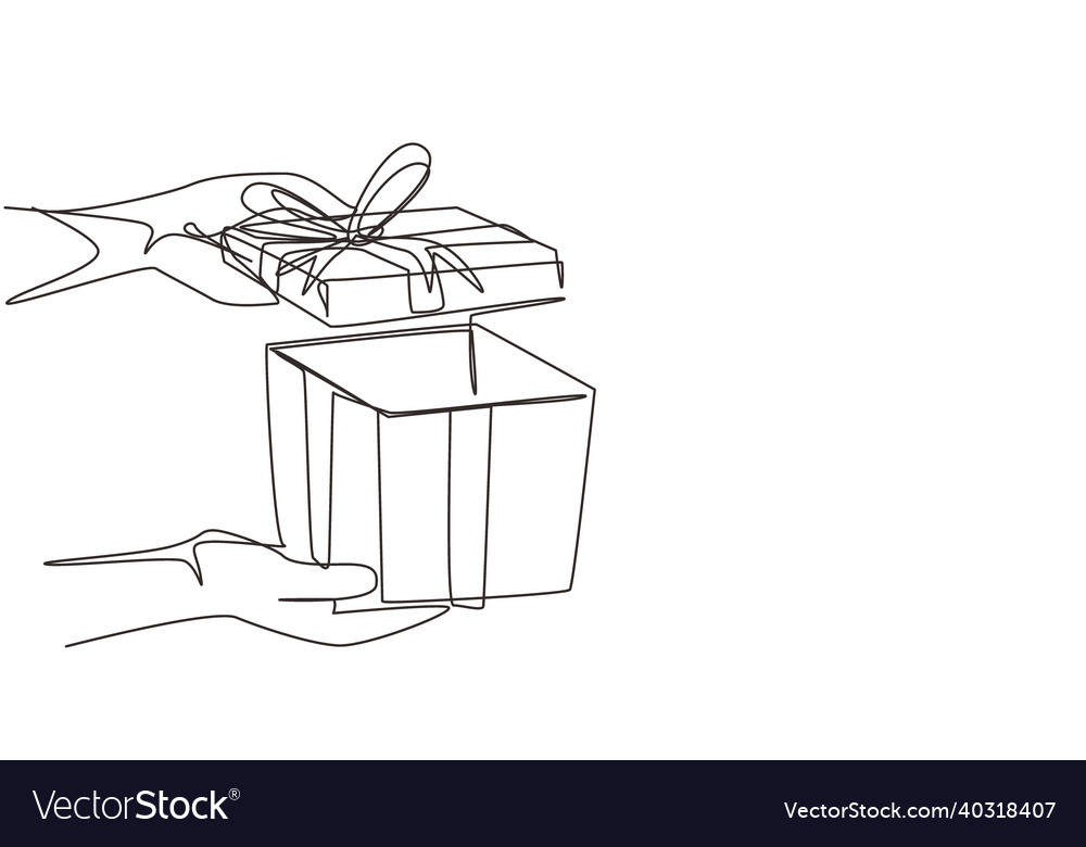 Continuous one line drawing woman holding gift Vector Image