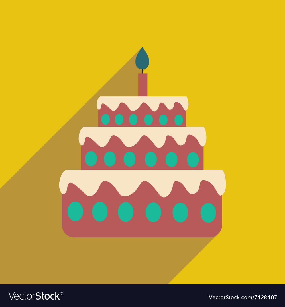 Flat icon with long shadow birthday cake Vector Image